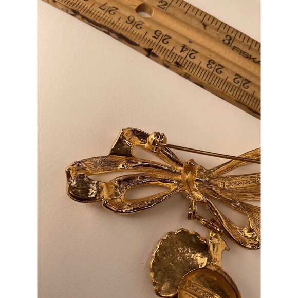 Phister Ent 96s Signed Bow Pin Turkey Charms Thanksgiving Brooch Unisex Adult 3" - Picture 3 of 11